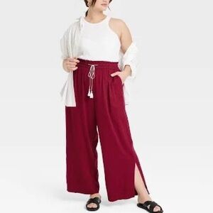Ava & Viv Plus Size Black Linen Blend High Rise Split Leg Beach Pants Size 3X